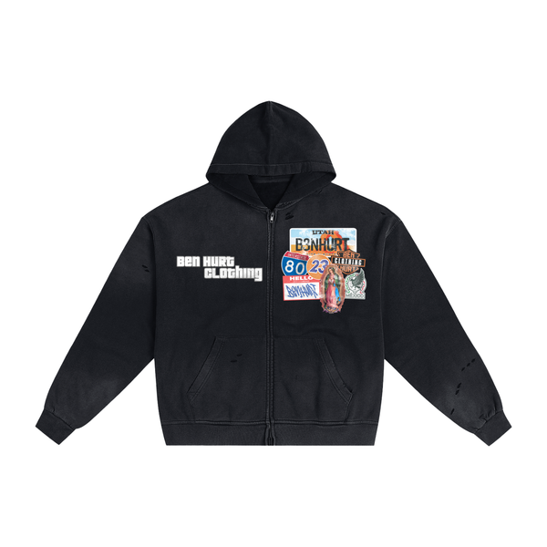 Crossroads Hand-Frayed Sunfade Zip Hoodie