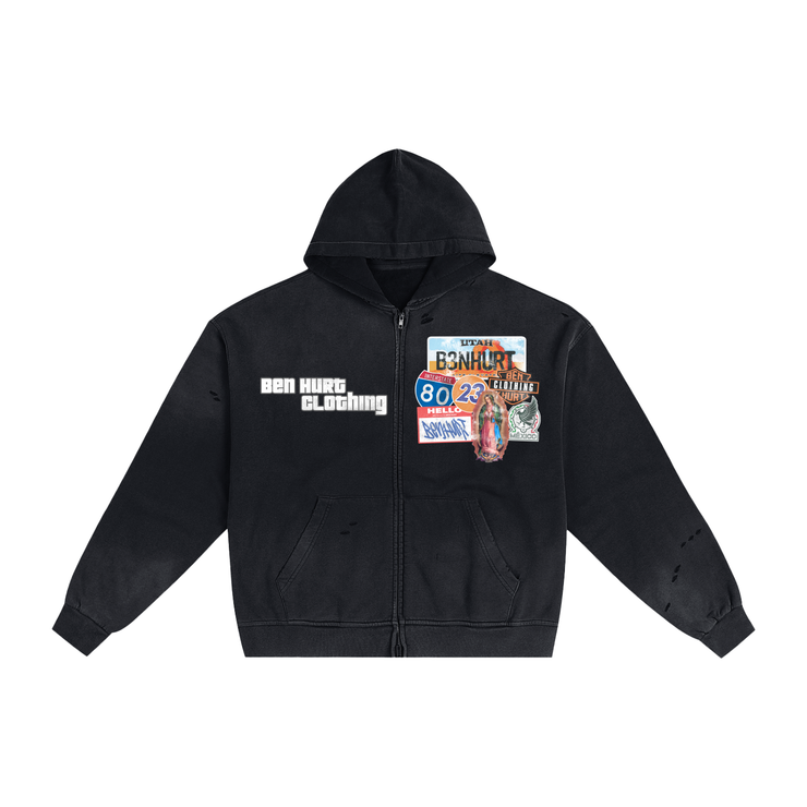 Crossroads Hand-Frayed Sunfade Zip Hoodie