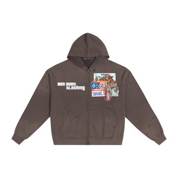 Crossroads Hand-Frayed Sun fade Zip Hoodie